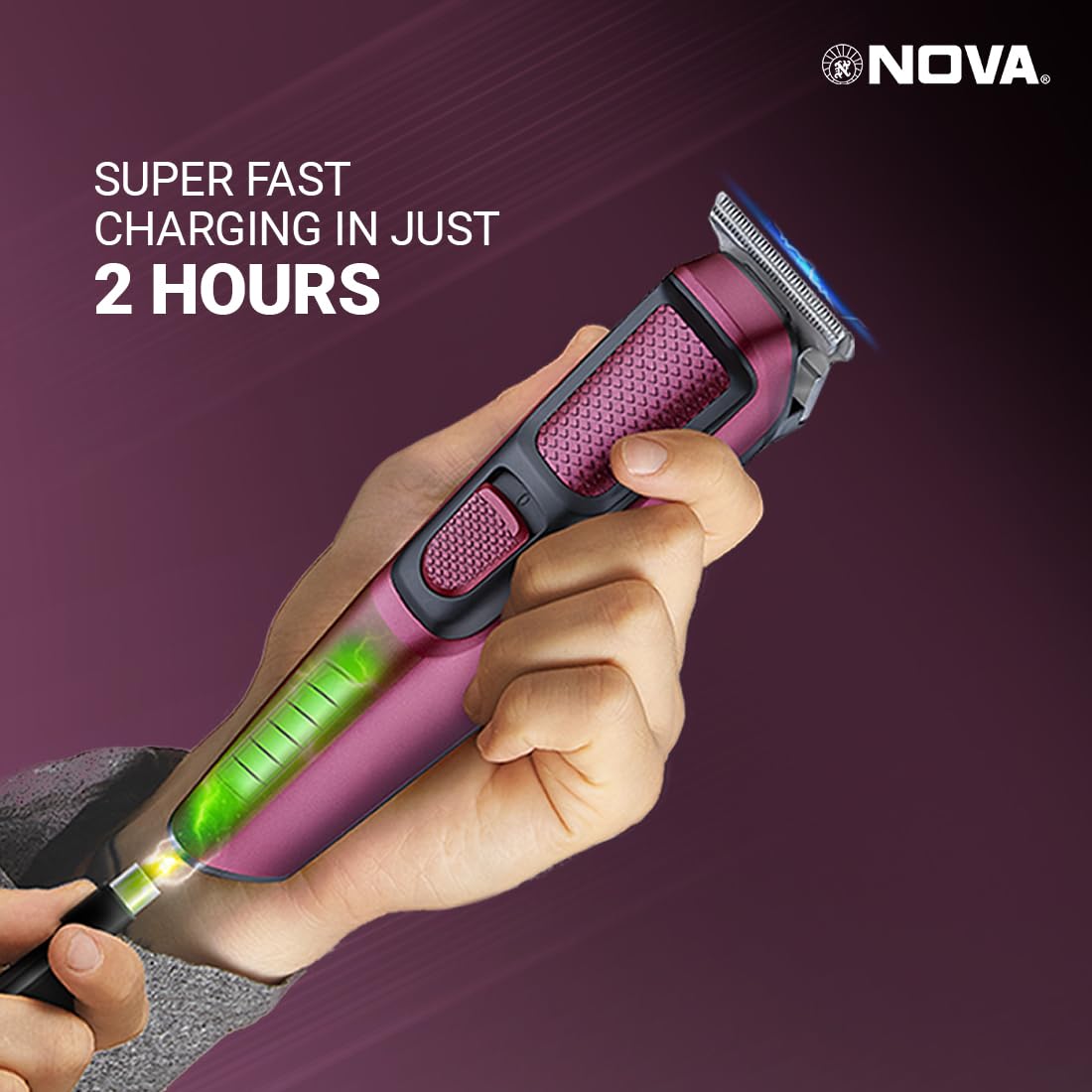 NOVA NHT 1134 Trimmer 120 min Runtime 4 Length Settings (Maroon